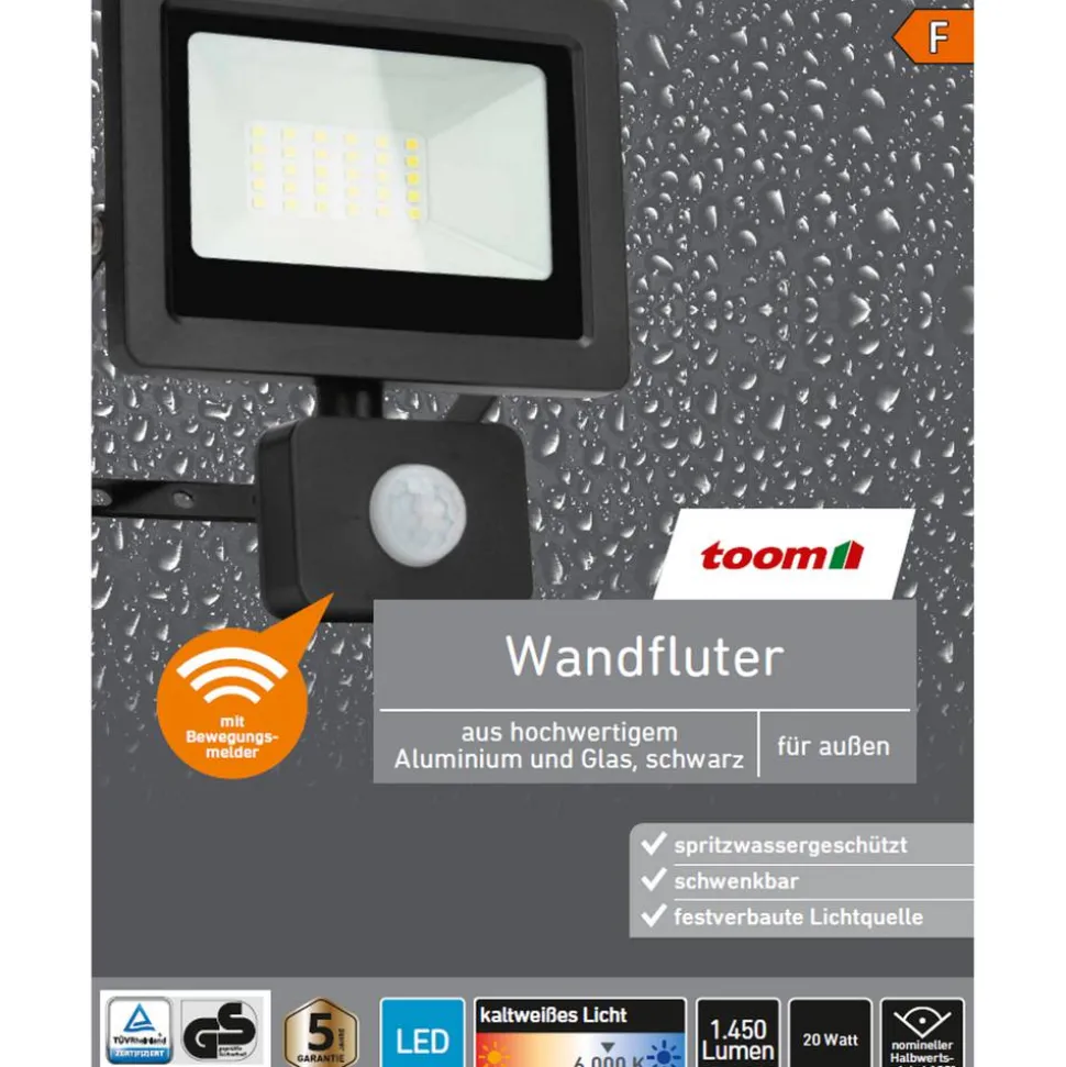 LED-Wandfluter mit Bewegungsmelder schwarz 20 W 1450 lm
