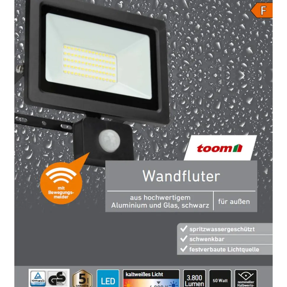 LED-Wandfluter mit Bewegungsmelder schwarz 50 W 3800 lm