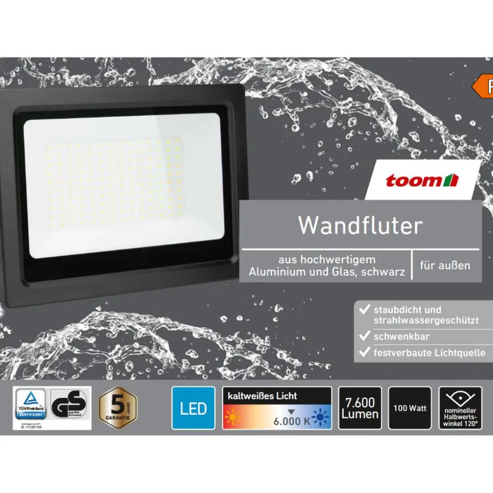 LED-Wandfluter schwarz 100 W 7600 lm