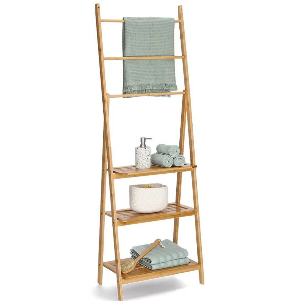 Leiterregal mit 3 Ablagen Bambus naturfarben 53 x 153,5 x 30,5 cm