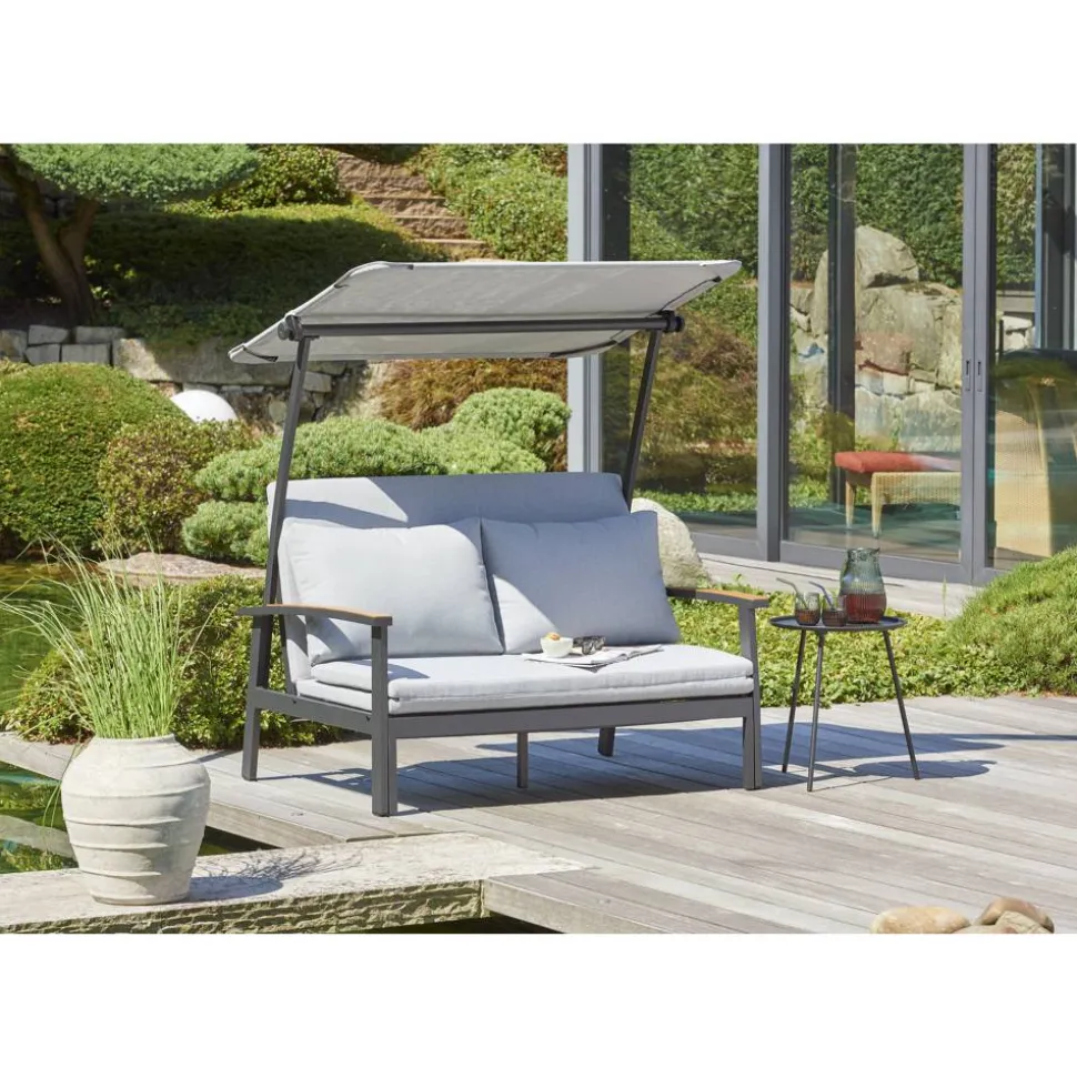 Loungesofa 'Tiara' 2-Sitzer Aluminium grau/schwarz 138 x 147 x 97 cm