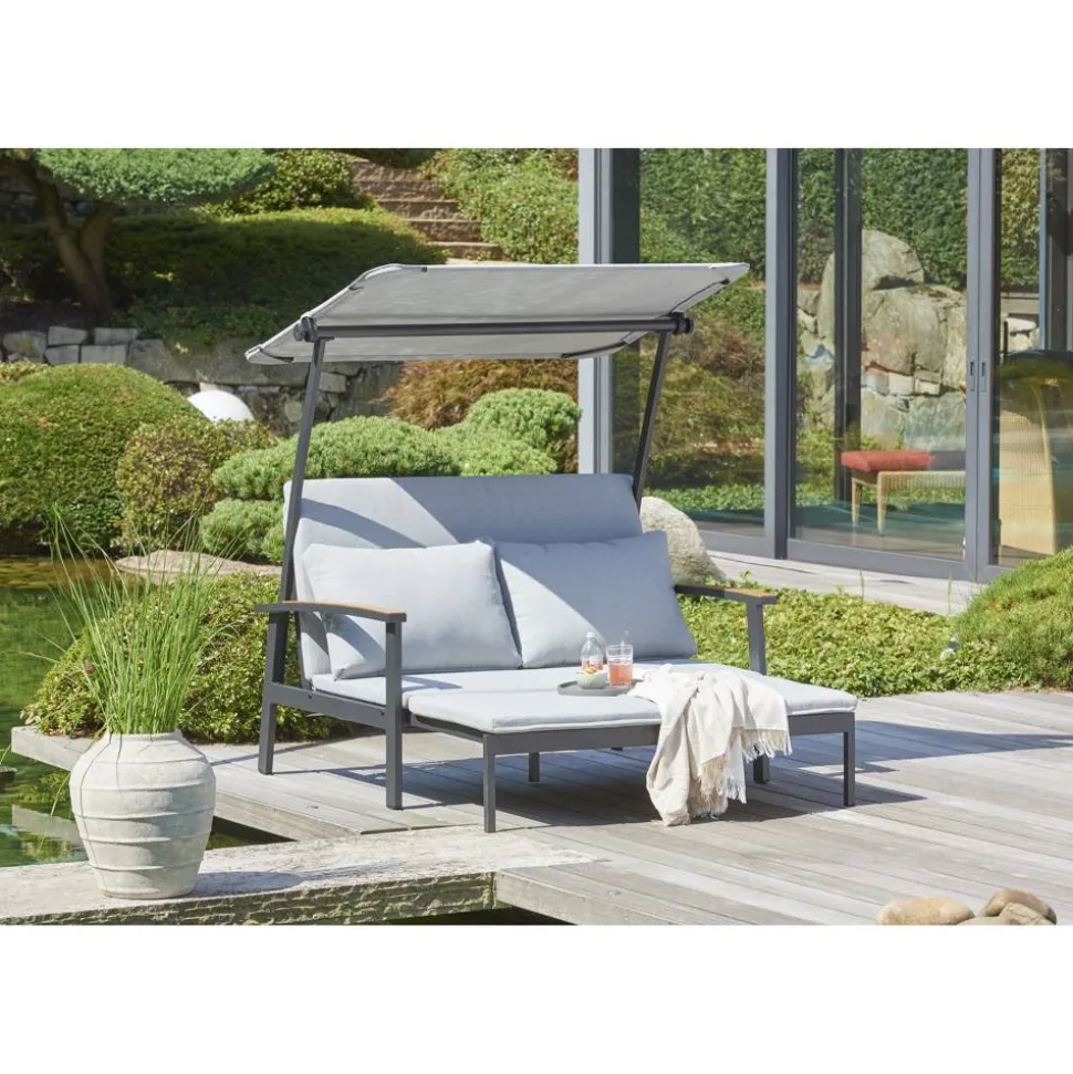 Loungesofa 'Tiara' 2-Sitzer Aluminium grau/schwarz 138 x 147 x 97 cm