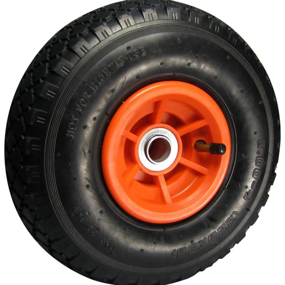 Luftrad Ø 260 mm mit roter Kunststofffelge, versetzter Nabe, Kugellager und Blockprofil