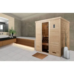 Massivholz-Elementsauna 'Kemi 4' Fichte natur, Glastür 188 x 188 x 200cm