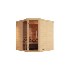 Massivholz-Elementsauna 'Kemi Eck 1' natur Glastür, Fenster 188 x 188 x 200 cm, ohne Ofen