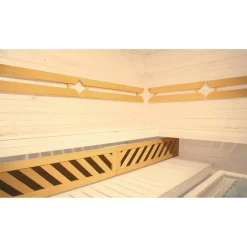 Massivholz-Elementsauna 'Kemi Eck 1' natur Glastür, Fenster 188 x 188 x 200 cm, ohne Ofen