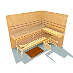 Massivholz-Elementsauna 'Kemi 5' 245 x 193 x 200 cm mit Glastür
