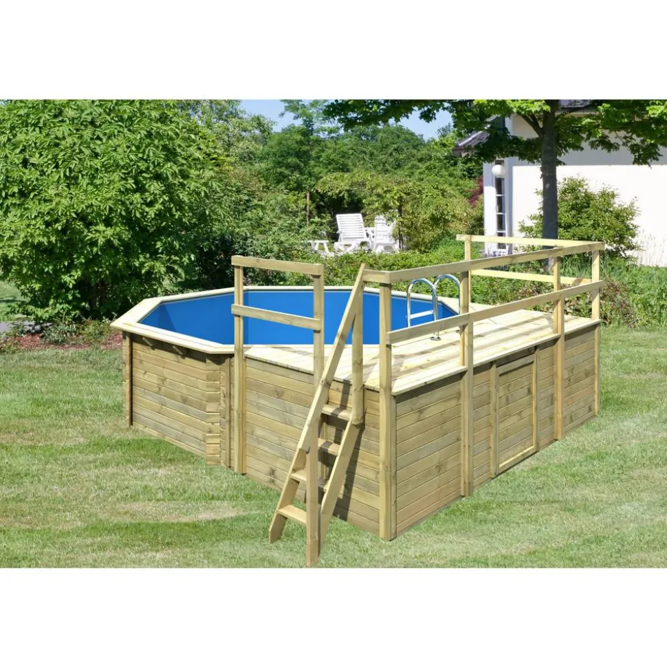Massivholzpool-Set 'Modell 2 D' Ø 420 x 124 cm mit Sonnendeck und Einhängeleiter