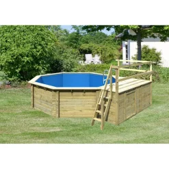 Massivholzpool-Set 'Modell 2 C' 470 x 470 x 124 cm mit Sonnendeck und Tiefbeckenleiter