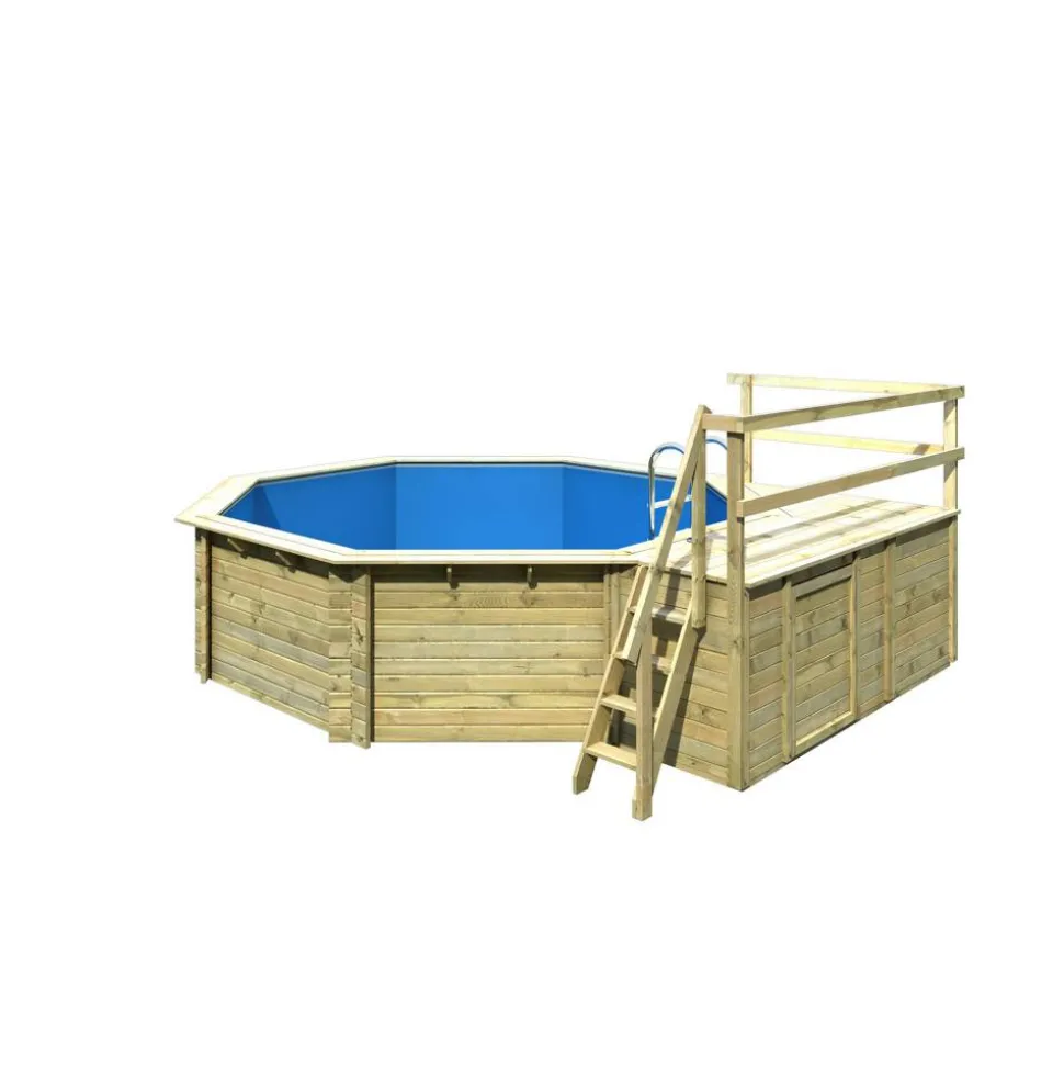 Massivholzpool-Set 'Modell 2 C' 470 x 470 x 124 cm mit Sonnendeck und Tiefbeckenleiter