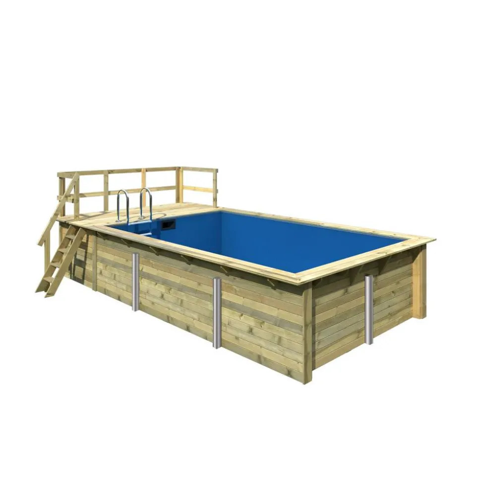 Massivholzpool-Set 'Modell Rechteck pool-Set 3 A' 477 x 300 x 124 cm mit Sonnendeck und Einhängeleiter