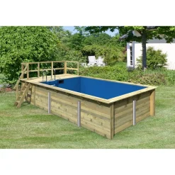 Massivholzpool-Set 'Modell Rechteck pool-Set 3 A' 477 x 300 x 124 cm mit Sonnendeck und Einhängeleiter