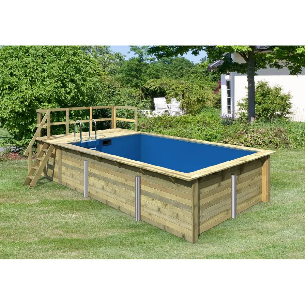 Massivholzpool-Set 'Modell Rechteck pool-Set 3 A' 477 x 300 x 124 cm mit Sonnendeck und Einhängeleiter