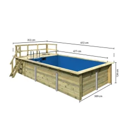 Massivholzpool-Set 'Modell Rechteck pool-Set 3 A' 477 x 300 x 124 cm mit Sonnendeck und Einhängeleiter