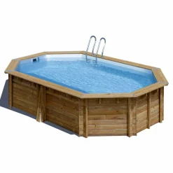 Massivholzpool-Set 'Safran 2' 620 x 395 x 136 cm mit Edelstahlleiter, Holzleiter und Sandfilter
