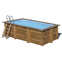 Massivholzpool-Set 'Sunbay' 270 x 420 x 117 cm mit Sandfilter und Edelstahlleiter, Holzleiter