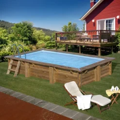 Massivholzpool-Set 'Sunbay' 270 x 420 x 117 cm mit Sandfilter und Edelstahlleiter, Holzleiter