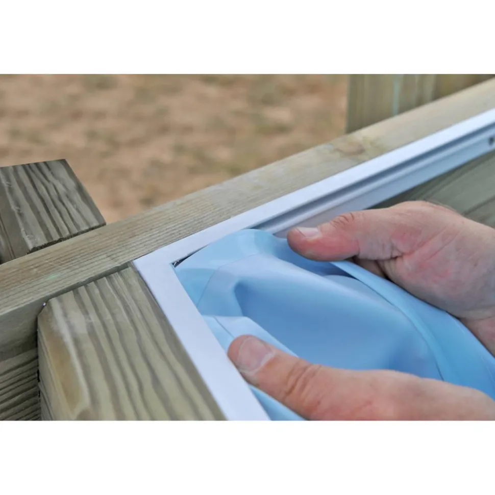 Massivholzpool-Set 'Sunbay' 335 x 535 x 117 cm mit Sandfilter und Edelstahlleiter, Holzleiter