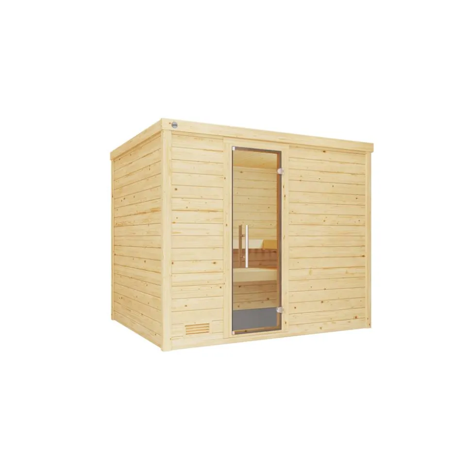 Massivholzsauna 'Bergen 3' natur Glastür 238 x 205 x 188 cm, ohne Ofen