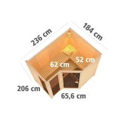 Massivholzsauna 'Ricarda' naturbelassen mit bronzierter Tür 9 kW Bio-Ofen externe Steuerung Easy 236 x 184 x 209 cm