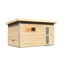 Massivholzsauna 'Skrollan 3' mit Vorraum natur 396 x 227 x 231 cm, 9 kW