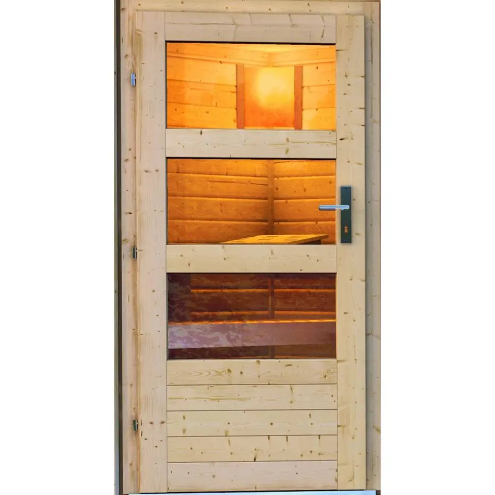 Massivholzsauna 'Skrollan 3' mit Vorraum und Ofen natur 396 x 227 x 231 cm, 9 kW