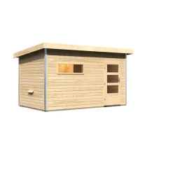 Massivholzsauna 'Skrollan 3' mit Vorraum natur 396 x 227 x 231 cm, 9 kW