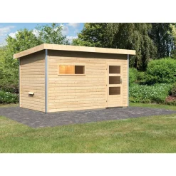 Massivholzsauna 'Skrollan 3' mit Vorraum natur 396 x 227 x 231 cm, 9 kW