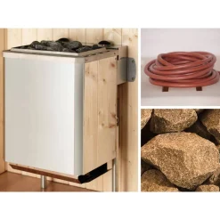 Massivholz-Sauna 'Valida 3 Eck' mit 9 kW K-Ofenset, integrierter Steuerung, Glastür 187 x 187 x 203,5 cm