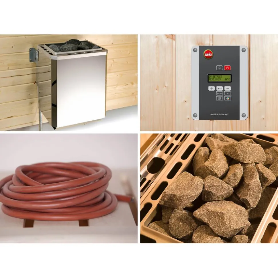 Massivholz-Sauna 'Valida 1' mit 4,5 kW OS-Ofenset, Steuerung, Glastür 137 x 137 x 203,5 cm