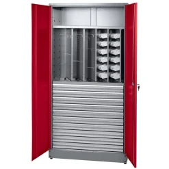 Materialschrank 2-Türig mit 10 Schubladen dunkelrot 91 x 180 x 45 cm