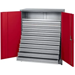 Materialschrank 2-Türig mit 10 Schubladen dunkelrot 91 x 110 x 45 cm
