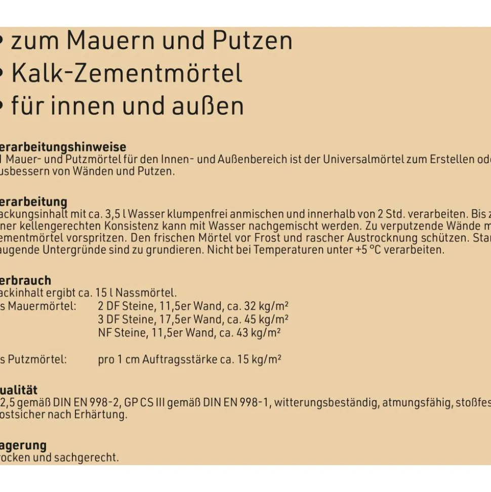 Mauer- und Putzmörtel 25 kg