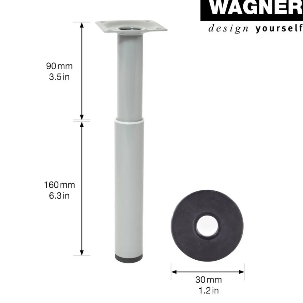 Möbelbein 'Telescope ST 1827' Industriestahl aluminiumfarben ausziehbar Ø 30 x 160 - 250 mm