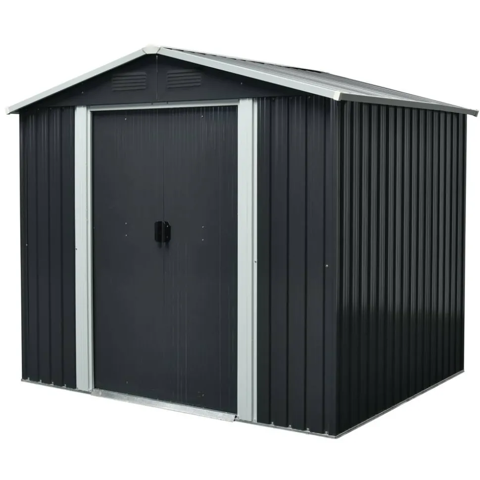 Metallgerätehaus 'Dresden II 86' schiefergrau/weiß 236 x 174 x 206 cm