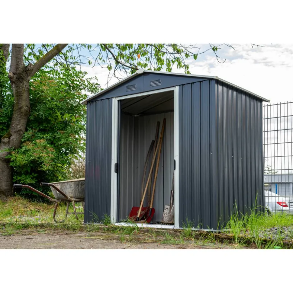 Metallgerätehaus 'Dresden II 86' schiefergrau/weiß 236 x 174 x 206 cm