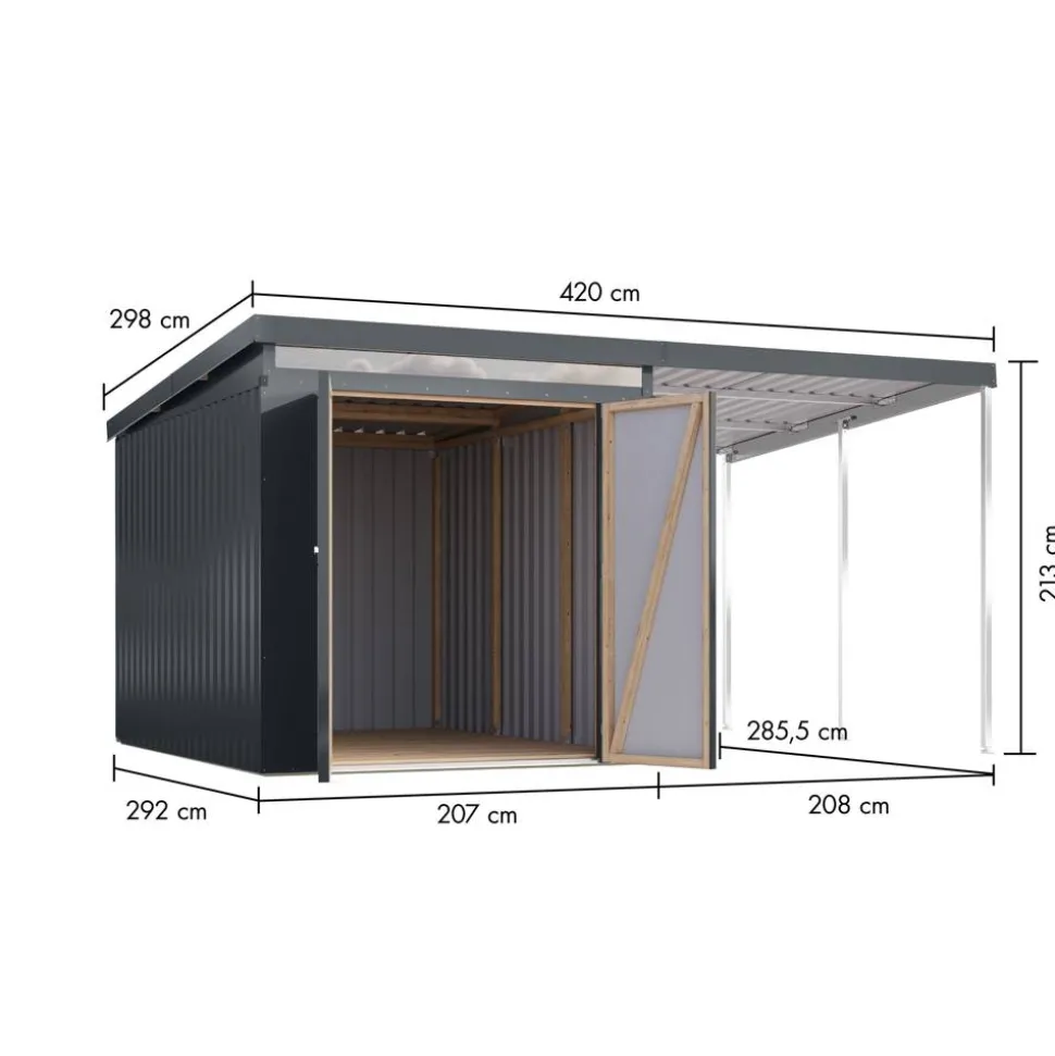 Metallgerätehaus-Set 'Taurus 2,5' anthrazit 414 x 213 x 292 cm