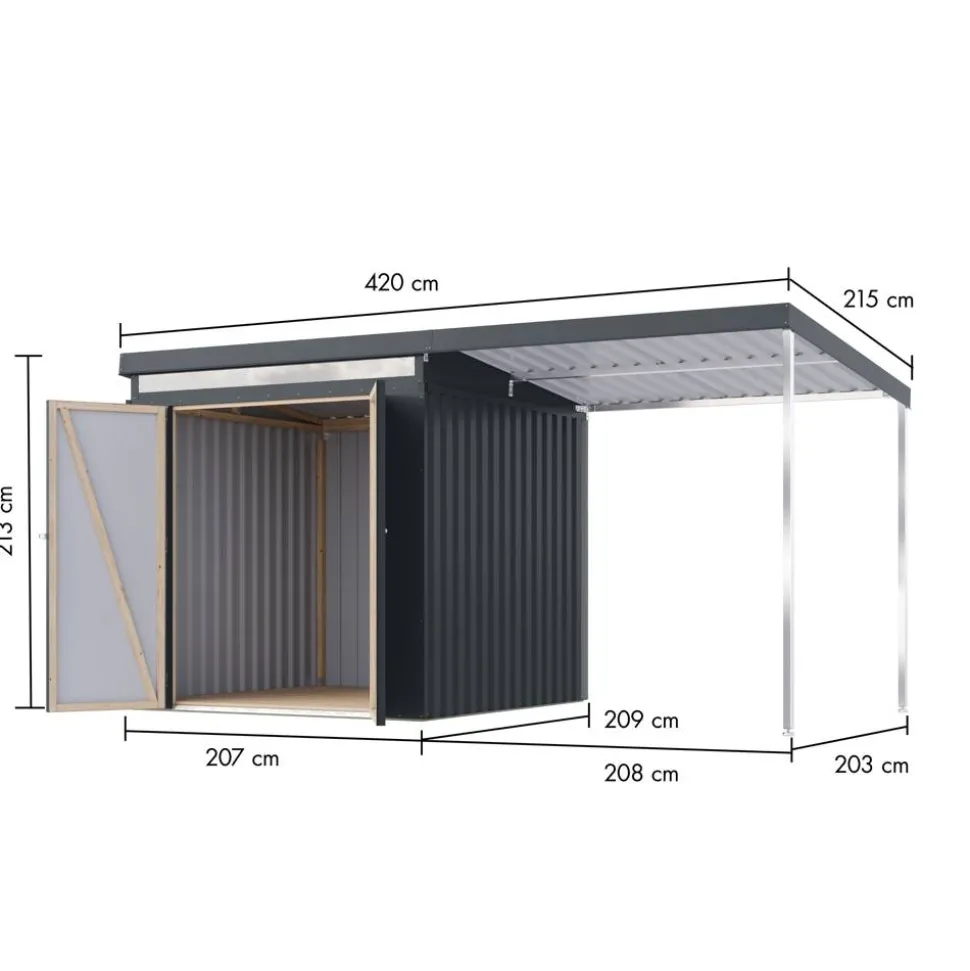 Metallgerätehaus-Set 'Taurus 2' anthrazit 414 x 213 x 209 cm