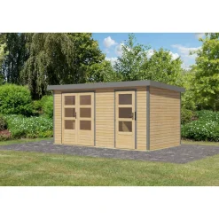 Metall-Holzgartenhaus 'Antaris A' Fichtenholz naturbelassen Metall graualuminium 400,5 x 209 x 213,5 cm