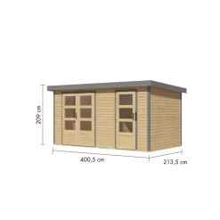 Metall-Holzgartenhaus 'Antaris A' Fichtenholz naturbelassen Metall graualuminium 400,5 x 209 x 213,5 cm