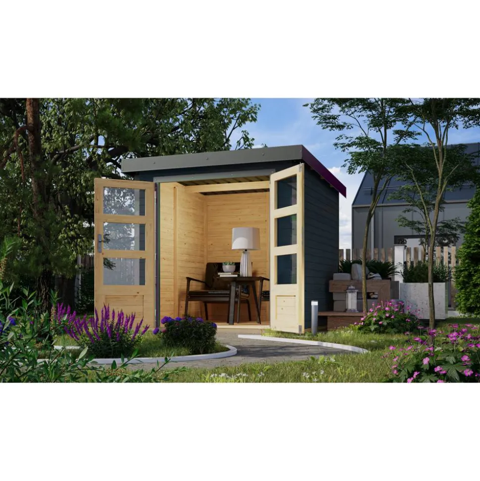 Metall-Holzgartenhaus 'Komet 2 C' Fichtenholz anthrazit Metall graualuminium 209 x 208,5 x 213 cm