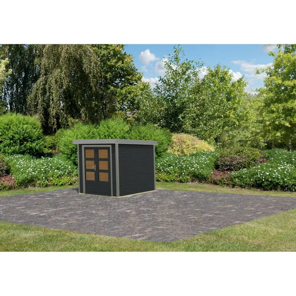 Metall-Holzgartenhaus 'Komet 2 C' Fichtenholz anthrazit Metall graualuminium 209 x 208,5 x 213 cm