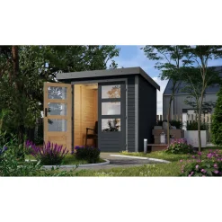 Metall-Holzgartenhaus 'Komet 2 C' Fichtenholz anthrazit Metall graualuminium 209 x 208,5 x 213 cm
