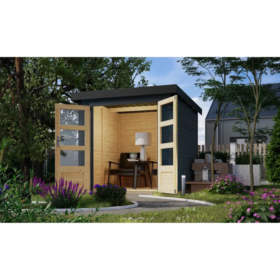 Metall-Holzgartenhaus 'Komet C' anthrazit Doppelflügeltür 228,5 x 235x 208,5 cm