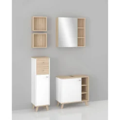 Midischrank 'Sven' weiß, braun foliert 30 x 110,2 x 33 cm