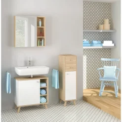 Midischrank 'Sven' weiß, braun foliert 30 x 110,2 x 33 cm