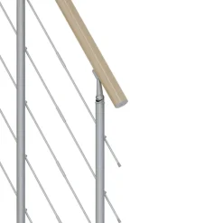 Mittelholmtreppe 'Basel' ahornfarbend/perlgrau gerade, Edelstahlgeländer 13 Stufen