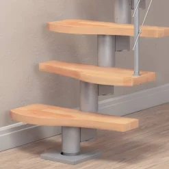 Mittelholmtreppe 'Basel' buchefarbend/perlgrau gerade, Edelstahlgeländer 11 Stufen