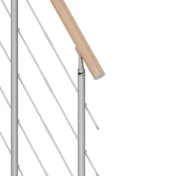 Mittelholmtreppe 'Basel' buchefarbend/perlgrau gerade, Edelstahlgeländer 11 Stufen