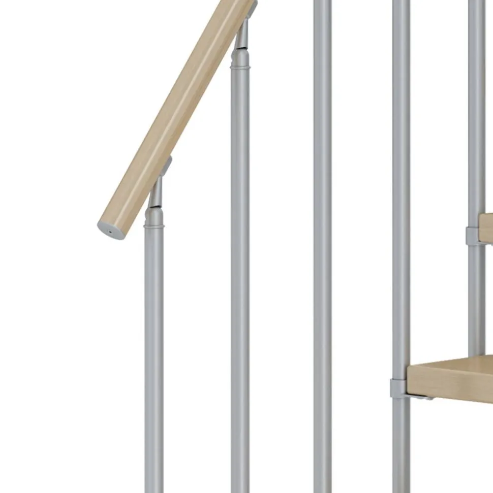 Mittelholmtreppe 'Dublin' ahornfarbend/perlgrau 1/4 gewendelt, Einzelstabgeländer 12 Stufen